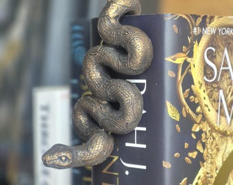 SNAKE Fantasy BOOK : Décoration gothique pour étagère | effet doré rustique | serre-livres inspiré du serpent magique | Livre d'art sur le thème des méchants