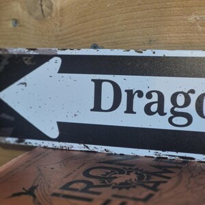 DRAGON LIBRARY Metal Wall Sign: Bookshelf Decor, Rustic Dragon Bookend, Book Plaque