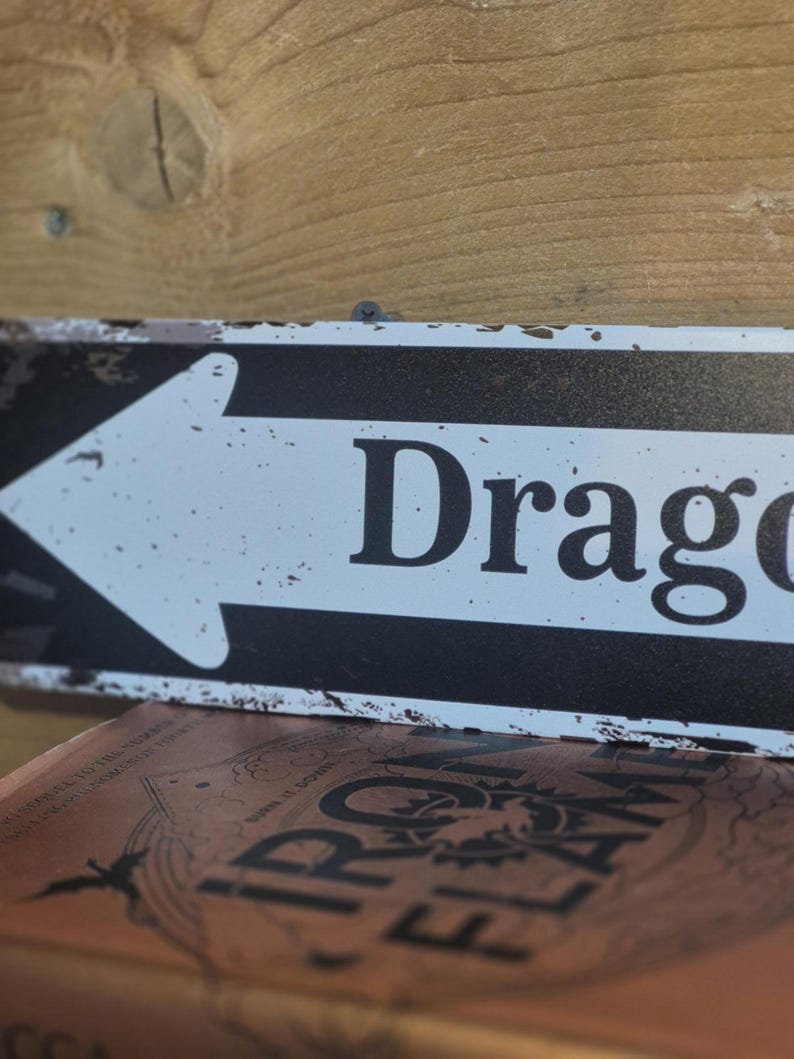 DRAGON LIBRARY Metal Wall Sign: Bookshelf Decor, Rustic Dragon Bookend, Book Plaque