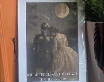 Medieval Fantasy Romance Art Print | Knight & Lover Moon Scene | Booktok Wall Art | Dark Academia Book Lover Gift | Fantasy Bookish Decor