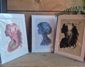 ACOTAR, Crescent City y Throne of Glass / Set de 3 láminas de arte fantástico / Inspirado en la serie de libros SJM / Regalo de arte mural fantástico / Regalo colorido