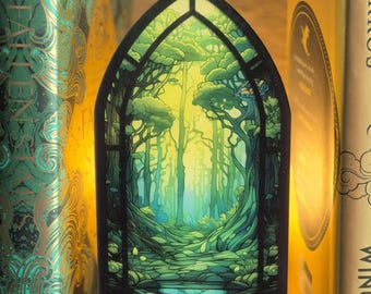 Plaque pour étagères en acrylique Fantasy Green Forest | COIN LIVRE Décoration | Accessoire livresque brillant | Cadeau lecteur romantique | Décoration de bibliothèque magique