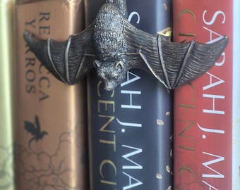 Fantasy BAT BOOK Ornament, Gothic Bookshelf Decor, Gold Hardback Book accessory, Romantasy Reader Gift, Dark Fantasy Decor