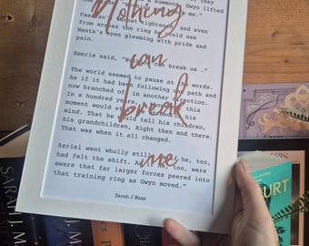 VALKYRIE book page art print, ACOSF, Nothing can break me quote design, Chapter inspired poster print, mounted for framing