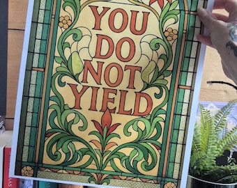 Stained Glass Window DIGITAL DOWNLOAD – You Do Not Yield design, Green bookshelf decor