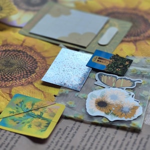 HAPPY MAIL envelope, Sunflower Art Print, Stickers, Scrapbook Journalling, Custom Note Pad, Letterbox Gift, Monthly Snail Mail Subscription