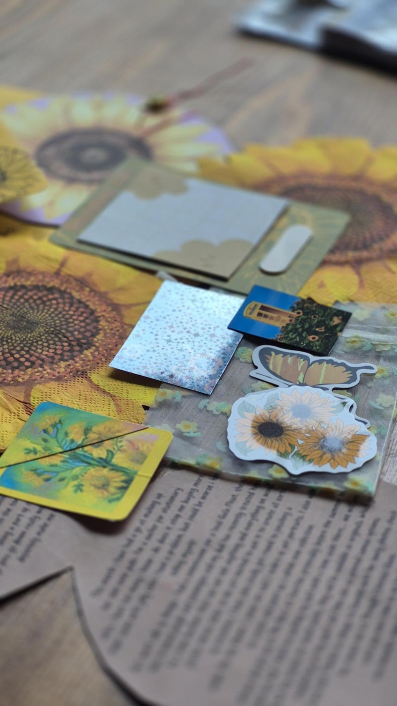 HAPPY MAIL envelope, Sunflower Art Print, Stickers, Scrapbook Journalling, Custom Note Pad, Letterbox Gift, Monthly Snail Mail Subscription