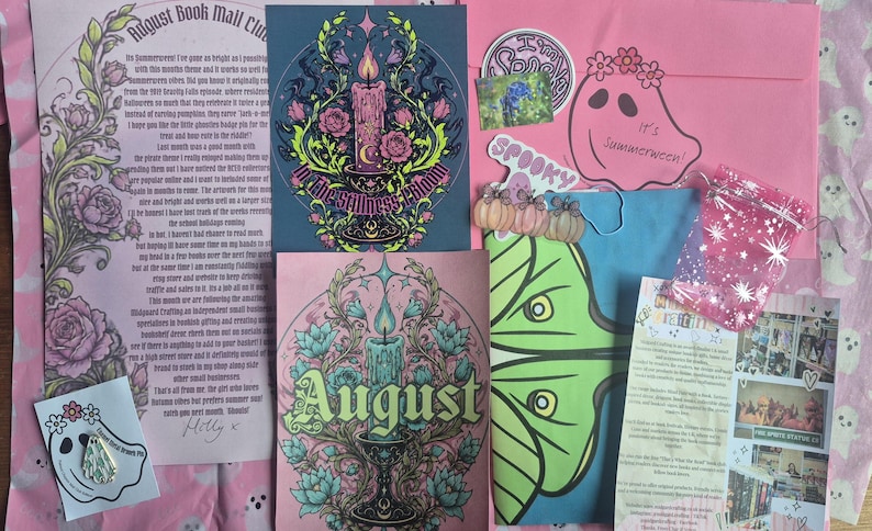 SNAIL MAIL book envelope, Summerween Theme Art | Fantasy Book Gift | Bookish Happy Mail | Colourful Sticker set | enamel metal brooch pin