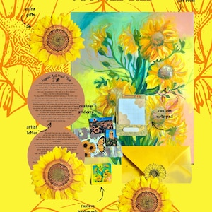 HAPPY MAIL envelope, Sunflower Art Print, Stickers, Scrapbook Journalling, Custom Note Pad, Letterbox Gift, Monthly Snail Mail Subscription