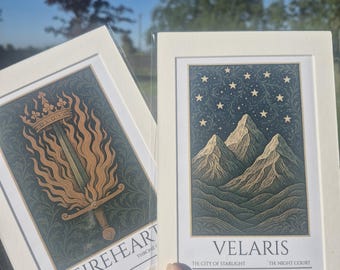VELARIS FIREHEART Crescent City theme Art, Set of 3! Book Inspired Fan Art Print, fantasy bookshelf decor