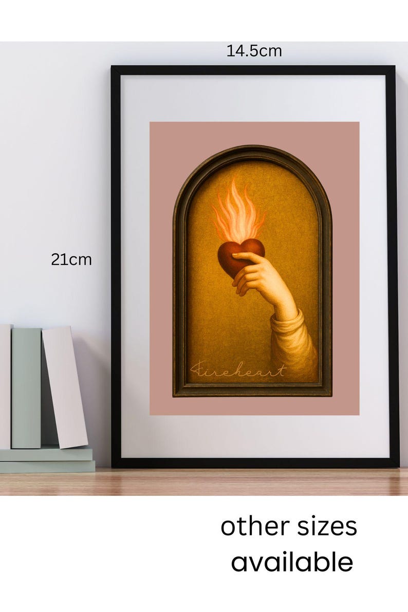 Fantasy Bookish Wall Art | Fireheart Romantasy Print | Gothic Reader Gift | Medieval Fantasy Decor | Bookshelf Art
