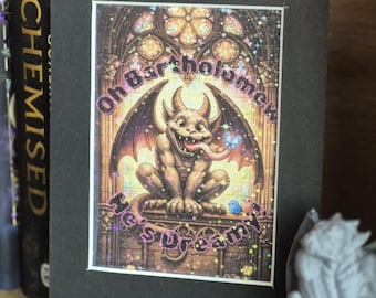 BARTHOLOMEW GARGOYLE Artwork, Knight and the Moth Book Inspired Print, Holographic shine card, Fantasy Bookshelf Decor