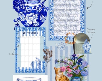 Floral CAT Happy Mail Subscription | September Art MAIL Club | Art Print, Stickers & Stationery | Snail Mail Gift | French Pottery Design