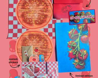 Sobre HAPPY MAIL, lámina artística, pegatinas, diario para álbum de recortes, pin de metal esmaltado, regalo para buzón, suscripción mensual por correo postal.