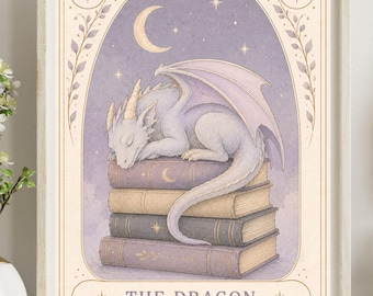 SLEEPING DRAGON Art, Fantasy Bookish Decor, Book Lover Gift, Romantasy Wall Art, Stylish Bookish Decor, A5 A4 A3