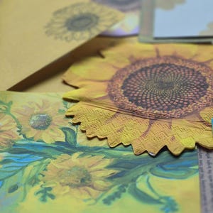 HAPPY MAIL envelope, Sunflower Art Print, Stickers, Scrapbook Journalling, Custom Note Pad, Letterbox Gift, Monthly Snail Mail Subscription