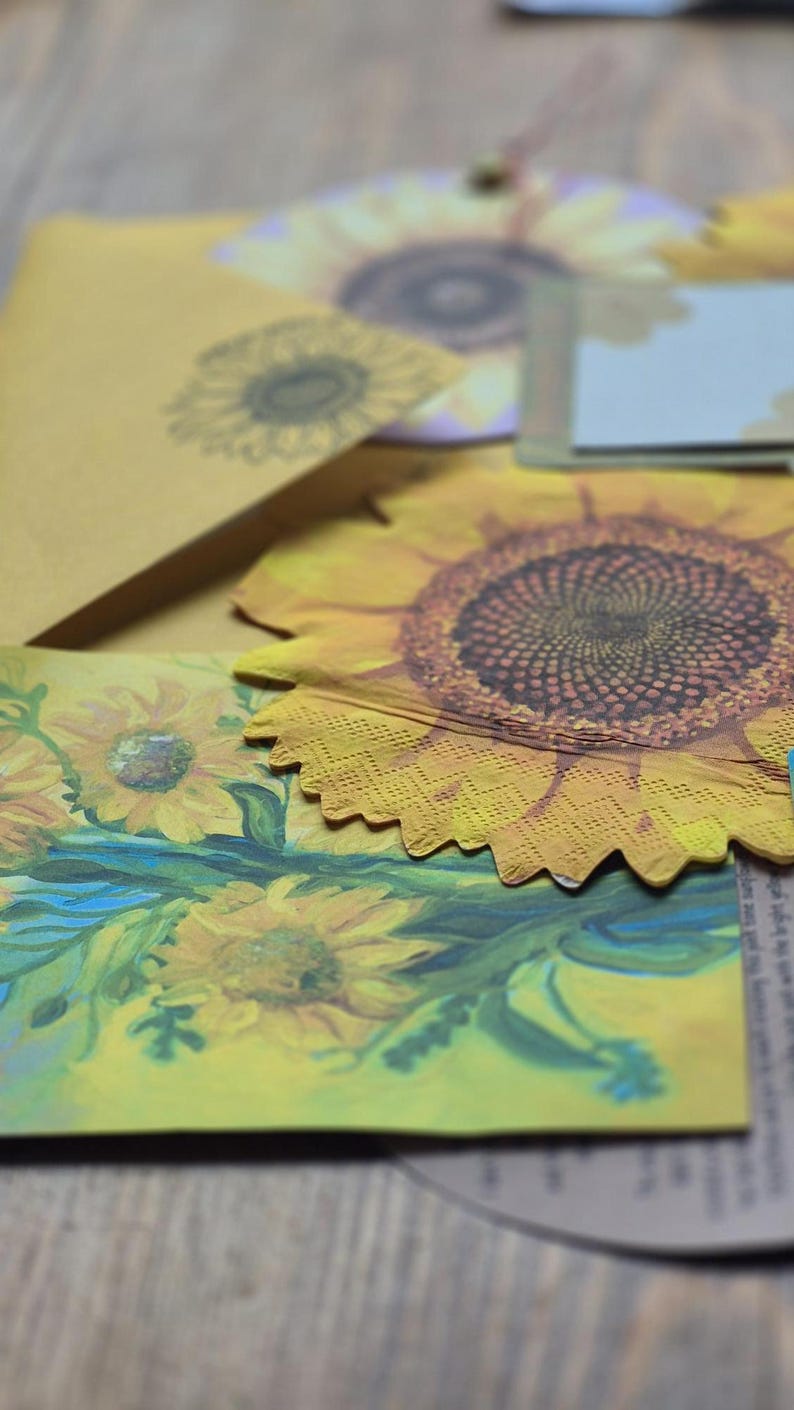 HAPPY MAIL envelope, Sunflower Art Print, Stickers, Scrapbook Journalling, Custom Note Pad, Letterbox Gift, Monthly Snail Mail Subscription