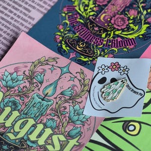 SNAIL MAIL book envelope, Summerween Theme Art | Fantasy Book Gift | Bookish Happy Mail | Colourful Sticker set | enamel metal brooch pin