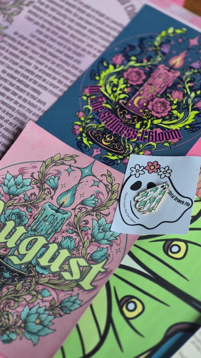SNAIL MAIL book envelope, Summerween Theme Art | Fantasy Book Gift | Bookish Happy Mail | Colourful Sticker set | enamel metal brooch pin
