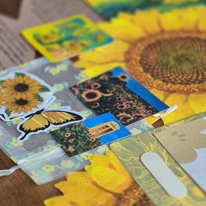 HAPPY MAIL envelope, Sunflower Art Print, Stickers, Scrapbook Journalling, Custom Note Pad, Letterbox Gift, Monthly Snail Mail Subscription