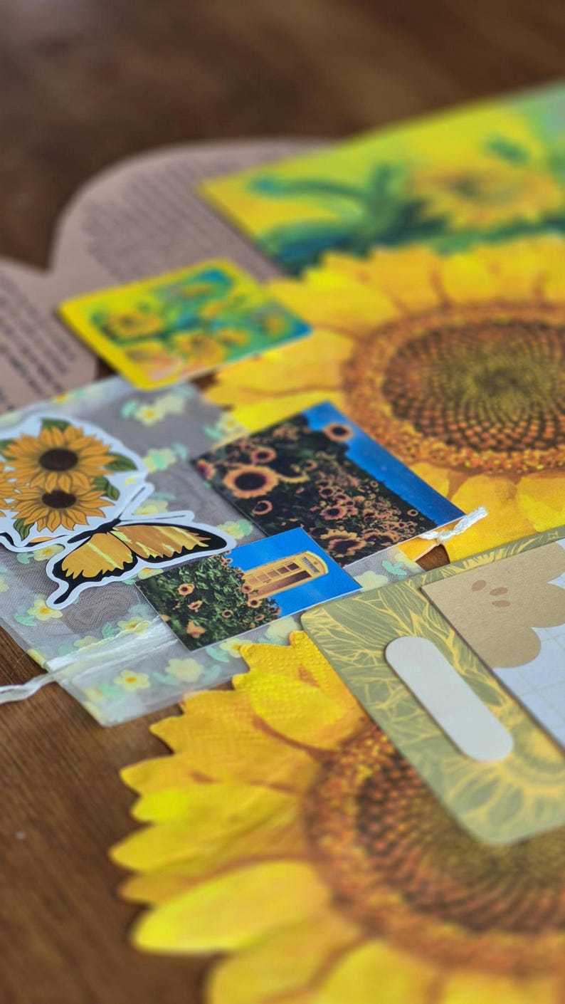 HAPPY MAIL envelope, Sunflower Art Print, Stickers, Scrapbook Journalling, Custom Note Pad, Letterbox Gift, Monthly Snail Mail Subscription
