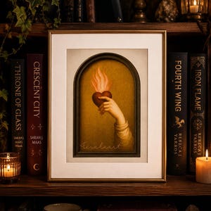 Fantasy Bookish Wall Art | Fireheart Romantasy Print | Gothic Reader Gift | Medieval Fantasy Decor | Bookshelf Art