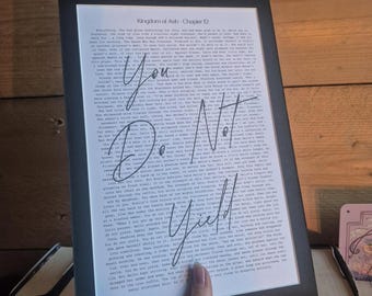 You Do Not Yield - Impression d'art inspirée du Royaume des cendres, page de chapitre de la série de livres Le Trône de verre avec citation, affiche imprimée en noir et blanc