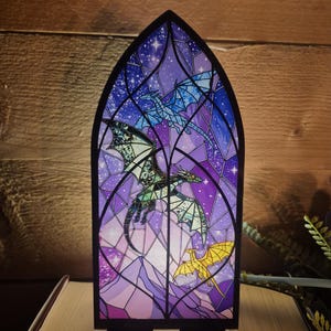 DRAGON Bookshelf Decor | Fourth Wing Book Art | Fantasy Wyvern Acrylic Plaque | Stained Glass Window Style Book Nook