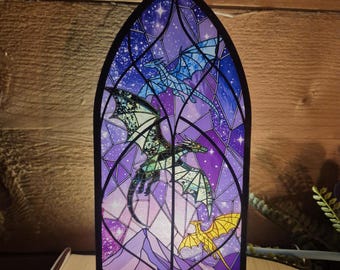 DRAGON Bookshelf Ornament | Fourth Wing Book Art | Fantasy Wyvern Acrylic Plaque | Stained Glass Window Style Book Nook