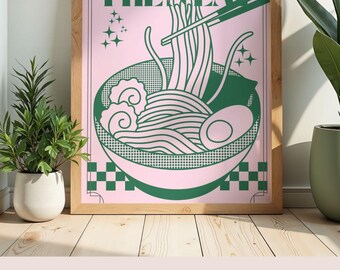CHAPTER 55 Then Eat Stylish Print | Bookish Wall Art | ACOTAR Inspired Gift | Fantasy Reader Decor | Cute Ramen Illustration | Pink & Green