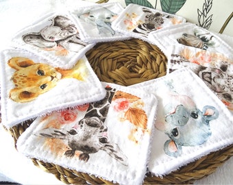 LOT DE 8 Lingettes lavables bébé Lingettes animaux en coton prémium Lingettes en fibre de bambou