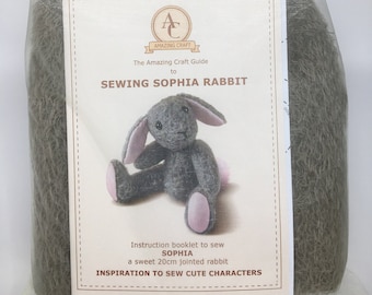 Sewing Pattern Sophia Rabbit - full size pattern for you to sew a beautiful mohair or plush soft toy rabbit / teddy / bunny. Jointed rabbit