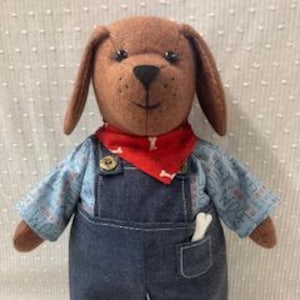Toy Puppy Dog Sewing Pattern - Bertie Bones Full Size Paper Pattern & instructions for Bertie plus his clothes Country Folk by Brenda Walker