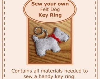 Felt Dog Key Ring Sewing Kit by Amazing Craft All Materials & pattern to sew a grey felt dog keyring Scottie Terrier Style Easy British