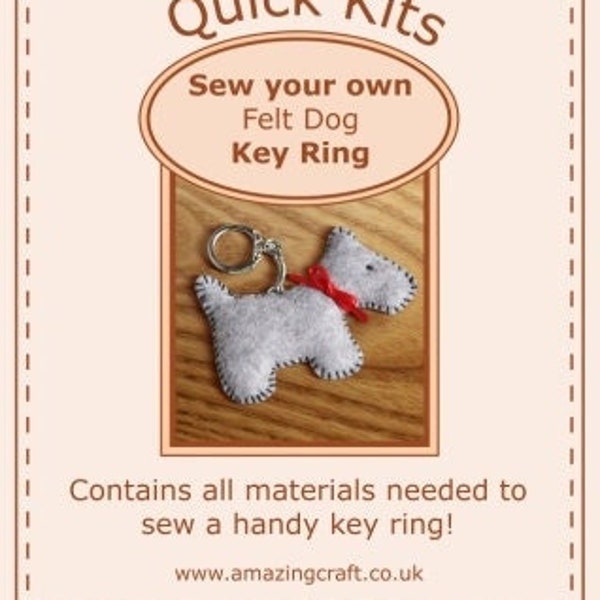 Felt Dog Key Ring Sewing Kit by Amazing Craft All Materials & pattern to sew a grey felt dog keyring Scottie Terrier Style Easy British