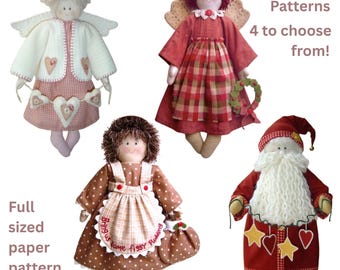 Christmas Rag Doll Sewing Pattern - Festive Santa, Angel, Fairy Dolls - Full Sized Paper Pattern with Instructions by Brenda Walker Xmas Toy