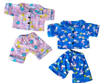 Pyjamas für Teddybären – Kleidung für Teddys und Stofftiere (40 cm) – Rosa & Blau – Puppenkleidung