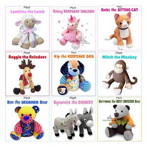 Teddy Bear Sewing Paper Pattern Funky Friends Factory Keepsake Memory Bear, Dog, Cat, Lamb, Unicorn, Donkey full size pattern & instructions