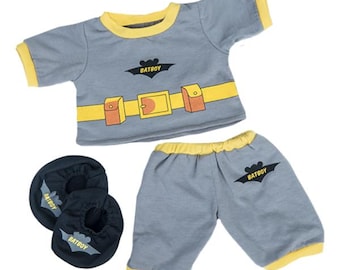 Pyjama für Teddybären – Kleidung für Teddys und Stofftiere (40 cm) Batman-Kostüm mit Hausschuhen – Puppenkleidung