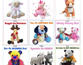 Teddy Bear Sewing Paper Pattern Funky Friends Factory Keepsake Memory Ben, Melody Bear, Dog, Cat, Lamb, Unicorn, Donkey full size pattern