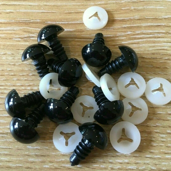 Toy Safety Eyes Black Plastic sizes 5mm to 30mm EN71-3 REACH certification for Teddy bears, Dolls, Knitted & Crochet Toys, Amigurumi