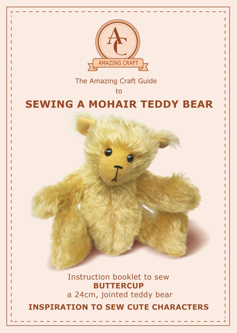 Sewing Pattern Teddy Bear 28cm/11 Full Size Paper Toy Pattern with clear Instruction Booklet Great for traditional jointed or child safe image 1