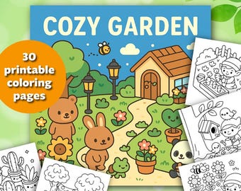 Cozy Garden Coloring Pages | Kawaii Garden Scenes | Cute Animals & Plants | Relaxing Printable Coloring Book for Kids and Adults (PDF)