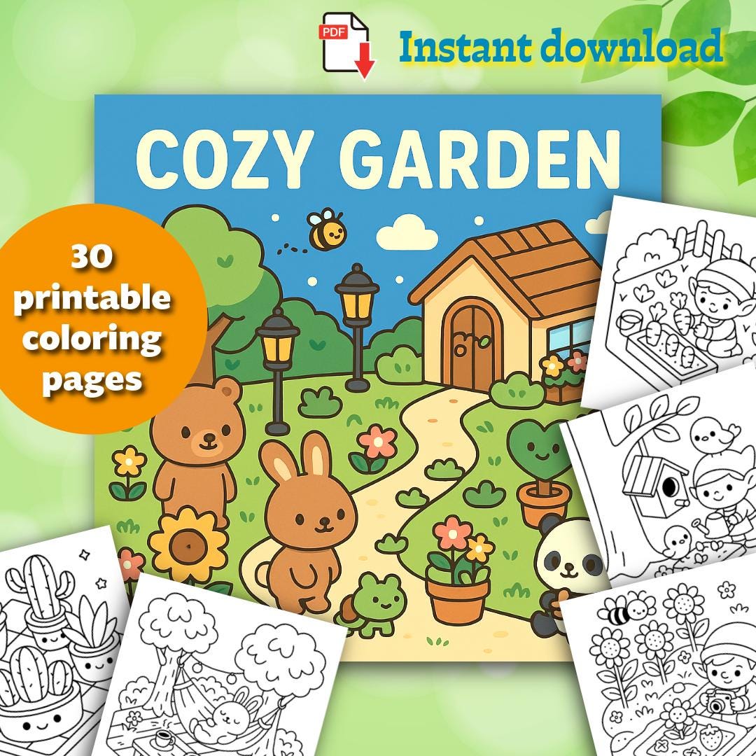 Cozy Garden Coloring Pages | Kawaii Garden Scenes | Cute Animals ...