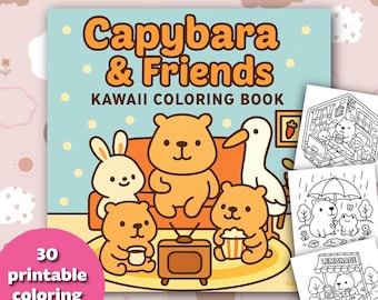 Capybara & Friends – Kawaii Coloring Book for Kids and Adults | Cute Animals | Printable PDF | Relaxing and Fun Activity