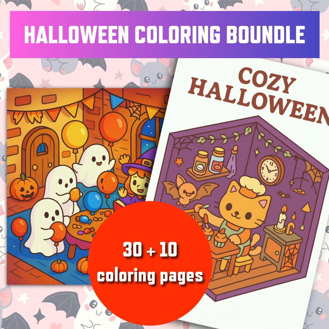 Halloween Kawaii Coloring Bundle – 40 Kawaii Coloring Pages for Kids ...