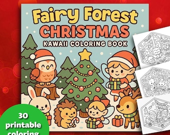 Fairy Forest Christmas – Kawaii Coloring Book | 30 Printable Fairy Forest Illustrations | PDF