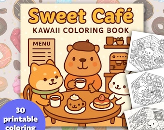 Sweet Café Kawaii – Cute Coloring Book for Kids & Adults | Coffee Shop Theme | Printable PDF | Relax and Creativity