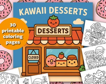 Kawaii Desserts – Cute Sweet Coloring Book for Kids & Adults | Printable PDF | Fun Relaxing Activity | Dessert Art Pages