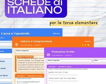 10 Italian Worksheets – Third Grade | Print at Home | Instant PDF